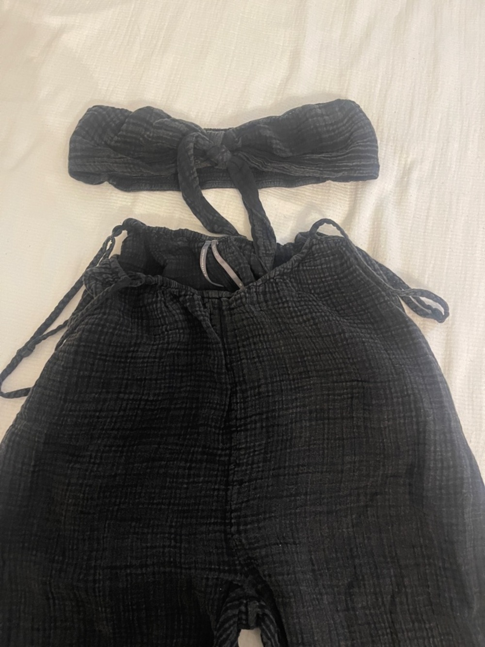 Anthropologie Black Gauze Wide-Leg Jumpsuit with Tie Straps - Picture 3 of 5